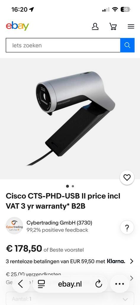 Cisco PrecisionHD Professionele Webcam - Top Beeldkwaliteit, Computers en Software, Webcams, Gebruikt, Bedraad, Windows, Zoomfunctie