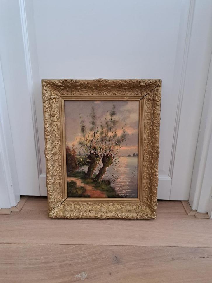 G.A. Brummer - wilgenbomen aan water - olieverf - ca 1900, Antiek en Kunst, Kunst | Schilderijen | Klassiek, Ophalen of Verzenden