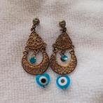 Vintage oorhangers, oorstekers, bronskleur met boze oog, Ophalen of Verzenden, Gebruikt, Overige materialen