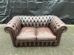 Engels Chesterfield bank bruin gevlamd GRATIS BEZORGD, Gebruikt, Ophalen of Verzenden, Rechthoekig, Leer