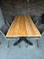 Massief eiken tafel 200 x 90 cm met stalen X poten, Huis en Inrichting, Tafels | Eettafels, Ophalen of Verzenden, Zo goed als nieuw