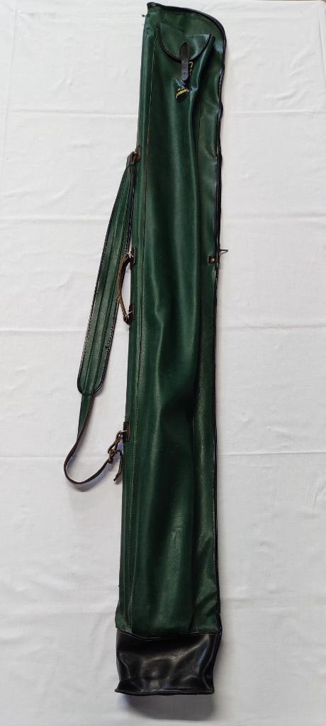 Vintage hengeltas - foudraal albatros groen leer made in gdr, Watersport en Boten, Hengelsport | Algemeen, Gebruikt, Koffer of Tas