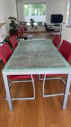 van Til Design Glazen Eettafel & 4  Leren Stoelen, Ophalen, Design, 50 tot 100 cm, Vijf personen of meer