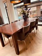 Houten tafel en 6 stoelen te koop, Ophalen, 200 cm of meer, 50 tot 100 cm, Zo goed als nieuw