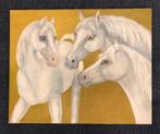 Schilderij op linnen Drie Witte Paarden - J.F. Semey, Antiek en Kunst, Ophalen