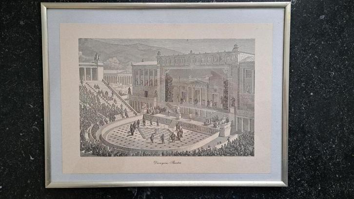 Antieke gravure: Dionysus Theater in perfecte conditie, Antiek en Kunst, Kunst | Etsen en Gravures, Ophalen