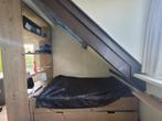 Steigerhouten bed, met bedlade en bijpassende open kast., Ophalen, Gebruikt, 90 cm, Eenpersoons