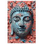 Tuinposter 60x90cm  Turquoise Boeddha met Oranjerode Achterg, Verzenden, Nieuw