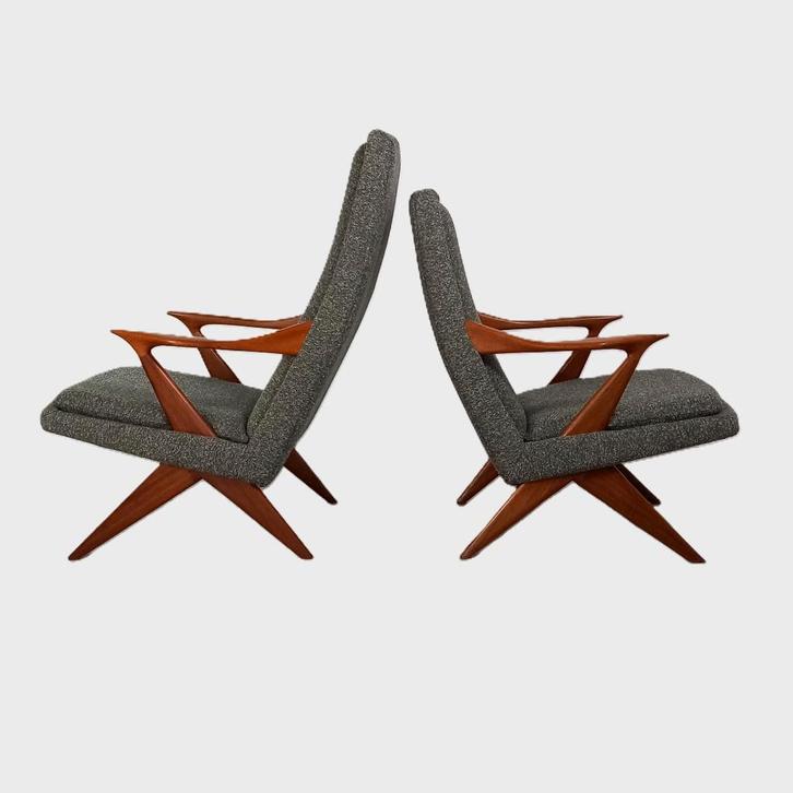 Vintage design fauteuils | Gerestaureerd | 50's, Huis en Inrichting, Fauteuils, Zo goed als nieuw, Hout, Stof, 50 tot 75 cm, 75 tot 100 cm