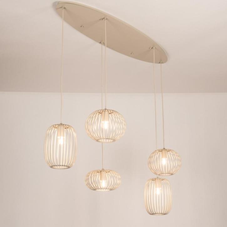 hanglamp 133cm ovaal beige keukeneiland tafel lampion lamp, Huis en Inrichting, Lampen | Hanglampen, Nieuw, 75 cm of meer, Ophalen of Verzenden