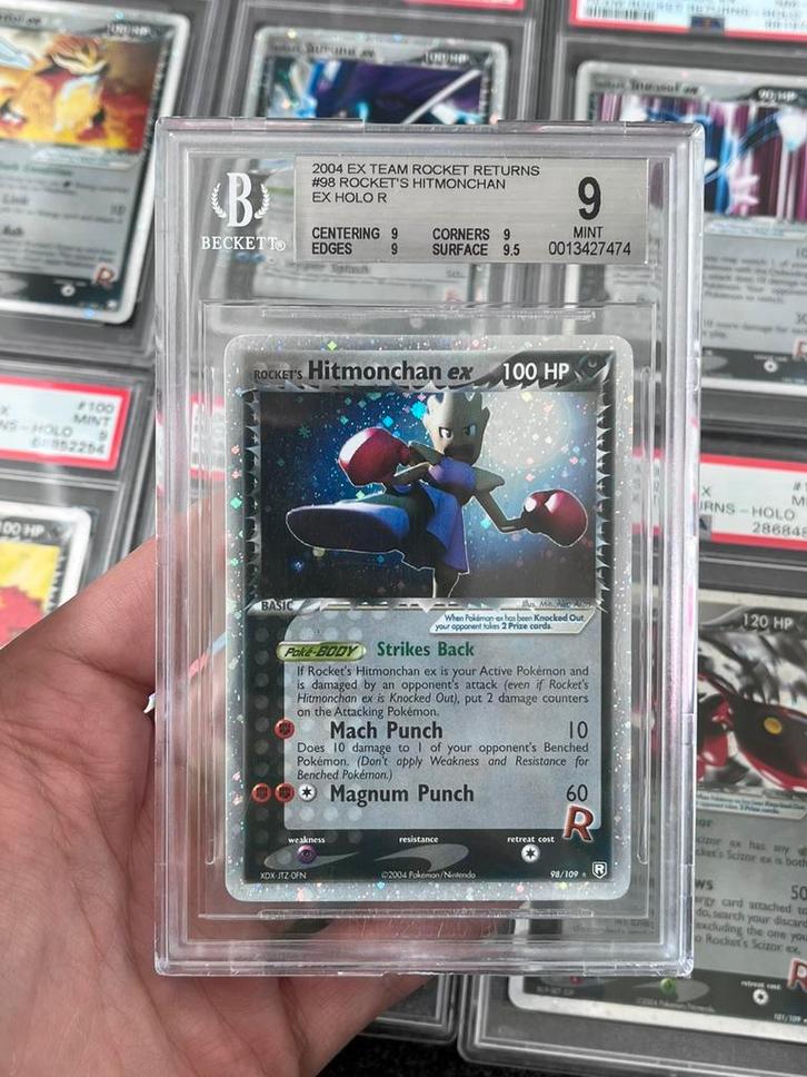 Pokémon BGS 9 Hitmonchan ex #98 Team Rocket Returns, Hobby en Vrije tijd, Verzamelkaartspellen | Pokémon, Zo goed als nieuw, Losse kaart