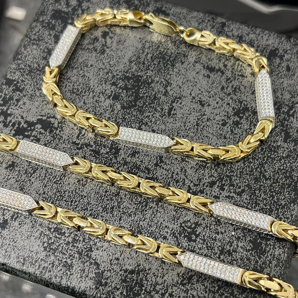14k gouden ketting koningsketting met armband set, Sieraden, Tassen en Uiterlijk, Kettingen, Ophalen of Verzenden, Nieuw, Goud