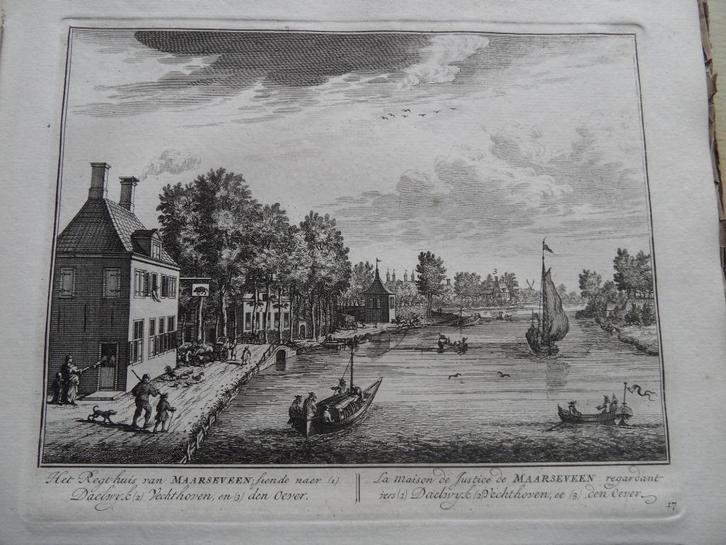 17 Maarseveen het Rechthuis Kopergravure 1719, Antiek en Kunst, Kunst | Etsen en Gravures, Ophalen of Verzenden