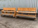 2 Schoolbanken op wielen - Hout, Huis en Inrichting, Ophalen, Gebruikt, Twee, Bruin