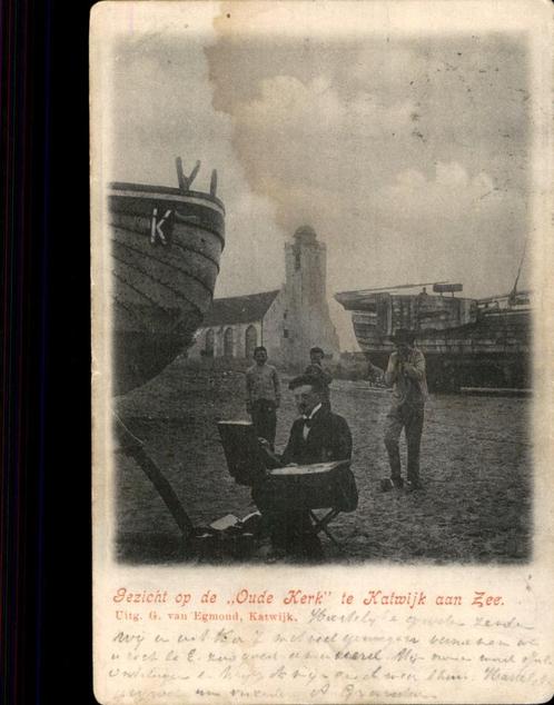 Katwijk aan Zee TOPKAART met schilder  zie BSCHRIJVING, Verzamelen, Ansichtkaarten | Nederland, Gelopen, Zuid-Holland, Voor 1920