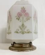 Vintage wit glas met rozen plafonnière art nouveau jaren ‘30, Ophalen of Verzenden, Zo goed als nieuw, Glas, Art nouveau