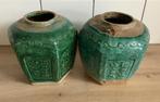 Antieke Chinese gemberpotten groen aardewerk met karakters, Antiek en Kunst, Antiek | Keramiek en Aardewerk, Ophalen of Verzenden