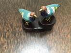 2 cloisonné vogeltjes op losse houten standaard, Ophalen of Verzenden