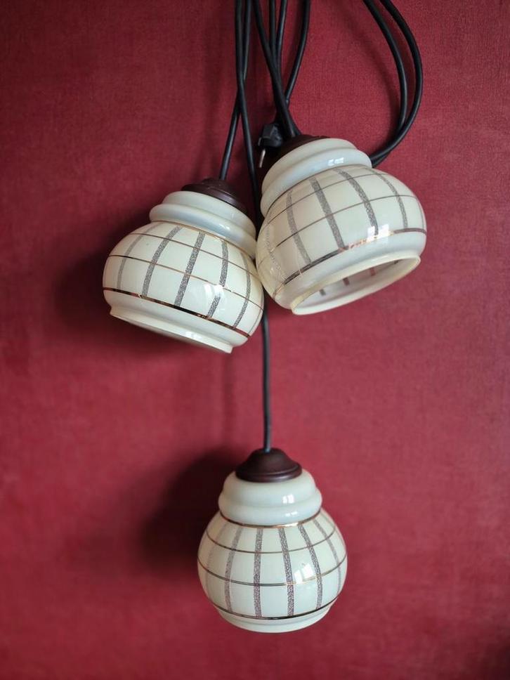 Set van 3 zeer mooie art deco hanglampen, Antiek en Kunst, Antiek | Lampen, Ophalen of Verzenden