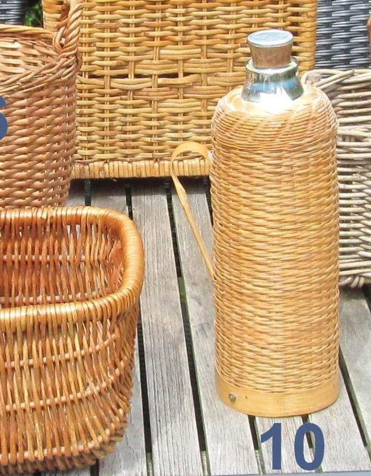 Bijzondere rieten thermoskan met dubbele glazen binnenfles, Antiek en Kunst, Antiek | Servies los, Ophalen
