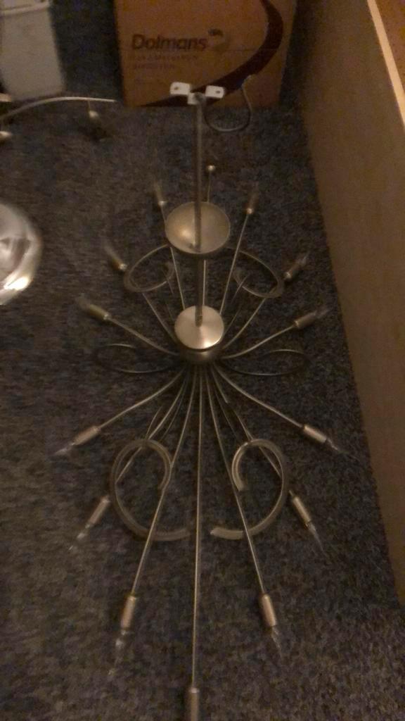 Moderne RVS Lampen Set: Hanglamp & Tafellamp, Huis en Inrichting, Lampen | Kroonluchters, Zo goed als nieuw, Metaal, Ophalen