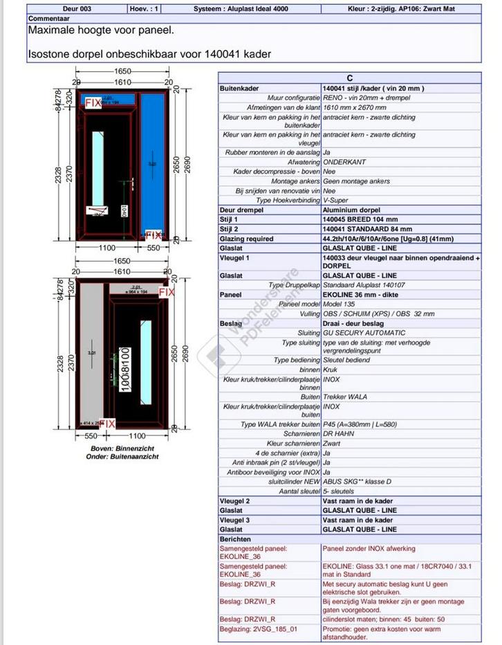 Zwarte kunststof voordeur met zij- en bovenlicht, Doe-het-zelf en Verbouw, Deuren en Horren, Zo goed als nieuw, Buitendeur, 200 tot 215 cm