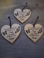 Houten hartjes met mooie tekst voor een zus/ tante, Ophalen of Verzenden, Zo goed als nieuw