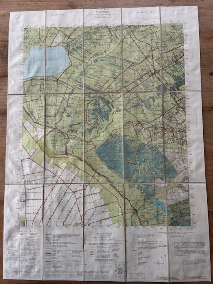 Stafkaart op linnen West Steenwijk 1951, Boeken, Atlassen en Landkaarten, Gelezen, Landkaart, Nederland, 1800 tot 2000, Ophalen of Verzenden