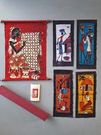 lot batik kunstwerkjes rolschilderij 43x63cm rest ca 20x50cm, Ophalen of Verzenden