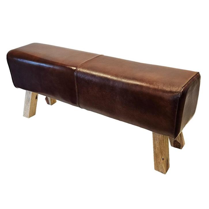 Vintage Garderobebank Turnbok Retro Poef Leder Mango Kruk, Huis en Inrichting, Banken | Voetenbanken en Poefen, Nieuw, Minder dan 50 cm
