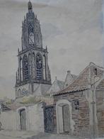 Kleuren tekening Rhenen met kerk, JG van Spengen 1910, Antiek en Kunst, Kunst | Tekeningen en Foto's, Verzenden