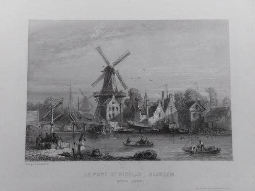 1 / Le Pont St. Nicolas Haarlem gravure uit 1857, Antiek en Kunst, Kunst | Etsen en Gravures, Ophalen of Verzenden