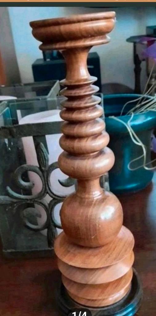 Bruine vintage kandelaar 30 cm hoog 11 cm doorsnede voet, Huis en Inrichting, Woonaccessoires | Kandelaars en Kaarsen, Gebruikt