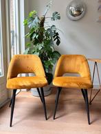 2 okergele eetkamerstoelen – velvet stof, Ophalen, Twee, Overige kleuren, Zo goed als nieuw