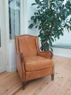 Vintage schaapsleren fauteuil cognac oorstoel, Huis en Inrichting, Fauteuils, Ophalen, Gebruikt, 75 tot 100 cm, Leer