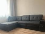 Slaapbank grijs met zwart met opbergruimte bijna nieuw, Ophalen, Tweepersoons, 140 cm, Zo goed als nieuw