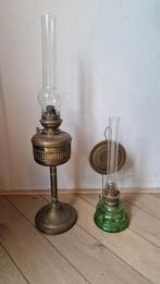 2 Oude Koperen en Glazen Olielampen, Ophalen of Verzenden