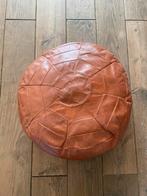 Vintage leren poef, Ophalen of Verzenden, Gebruikt, Rond, 50 tot 75 cm