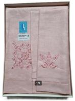 100% Linnen Vintage Badhanddoek en Gastendoekje Roze, Ophalen of Verzenden, Nieuw, Roze, Handdoek