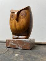 Vintage mid century teak uil op marmeren sokkel, Ophalen of Verzenden