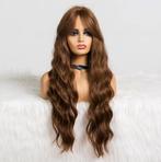 Donker Bruine Lange Pruik Met Slag Bruin Haar Haren Dames, Verzenden, Nieuw, Pruik of Haarverlenging