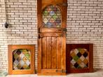 Antiek eiken stompe boerderijdeur met glas-in-lood ramen, Ophalen