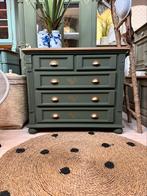 Antieke commode ladekast dressoir babykamer linnenkast groen, Ophalen, Zo goed als nieuw, 3 of 4 laden, Minder dan 100 cm