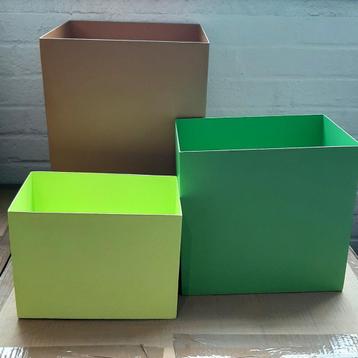 NIEUW, HKLiving set van 3 metal boxes, lime, groen en bruin beschikbaar voor biedingen