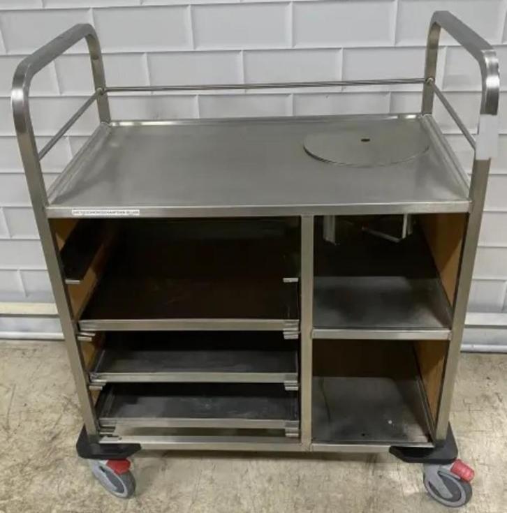 Credo RVS afval transportwagen 4 korven keuken korvenwagen, Huis en Inrichting, Keuken | Keukenbenodigdheden, Gebruikt, Ophalen of Verzenden