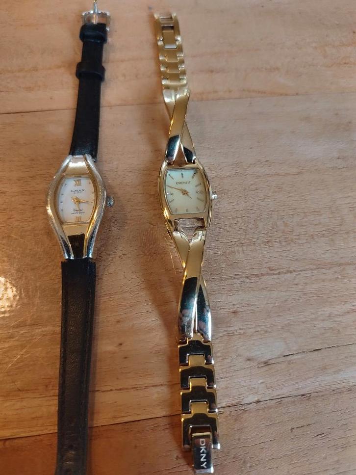 2 x Dames horloge, QMAX en DKNY, Sieraden, Tassen en Uiterlijk, Horloges | Dames, Gebruikt, Polshorloge, Overige merken, Staal