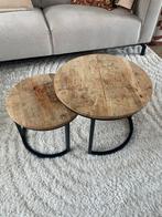 Set van 2 bijzettafels Toon - naturel/zwart - mangohout, Huis en Inrichting, Tafels | Bijzettafels, Ophalen, Minder dan 45 cm