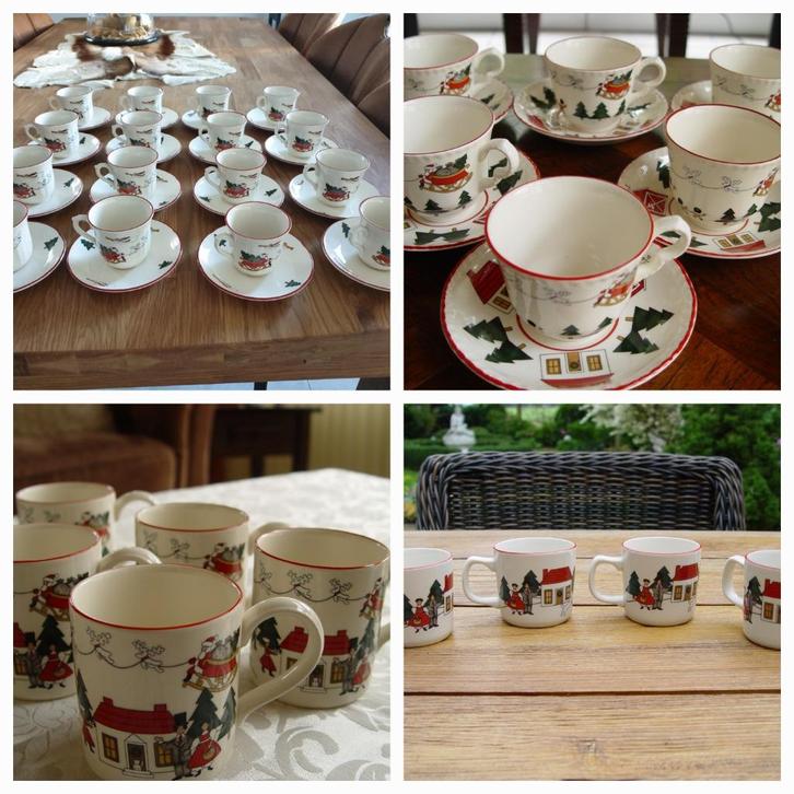 Masons christmas village kop en schotels bekers groot klein, Huis en Inrichting, Keuken | Servies, Zo goed als nieuw, Kop(pen) en/of Schotel(s)