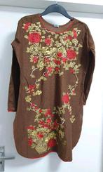 Maat S bruin rood geborduurde jurk tuniek Indiase kameez top, Ophalen of Verzenden, Zo goed als nieuw, Bruin