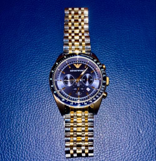 Emporio Armani AR6088 Herenhorloge Chronograaf Goud/Zilver, Sieraden, Tassen en Uiterlijk, Horloges | Heren, Gebruikt, Polshorloge